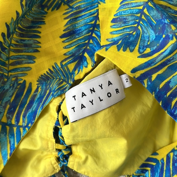 TANYA TAYLOR Palm Print Blue Yellow Halter Cutout Midi Dress 2 - Picture 6 of 10